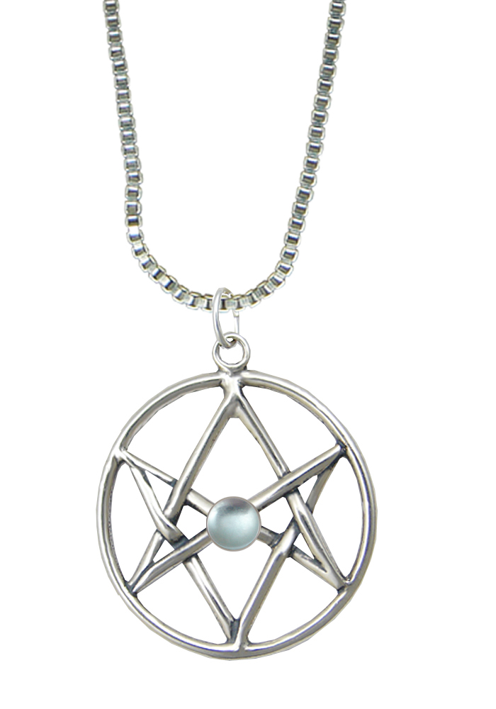 Sterling Silver Unicursal Hexagram Pendant With Blue Topaz